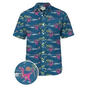 TIPSY ELVES PREHISTORIC PARTY BUTTON‎ FRONT HAWAIIAN SHIRT Men's Size Large  NEW